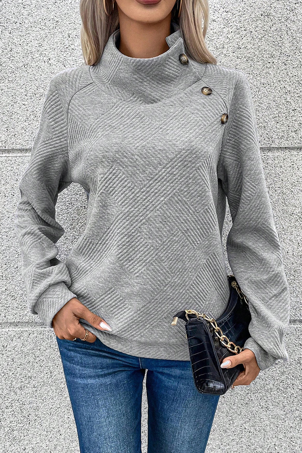 Textured Turtleneck Long Sleeve Sweatshirt-TOPS / DRESSES-[Adult]-[Female]-2022 Online Blue Zone Planet