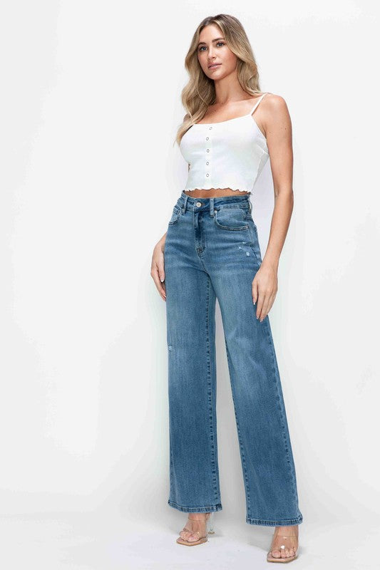 Blue Zone Planet | bytos Full Size High Rise Wide Leg Jeans with Pockets-BOTTOMS SIZES SMALL MEDIUM LARGE-[Adult]-[Female]-2022 Online Blue Zone Planet