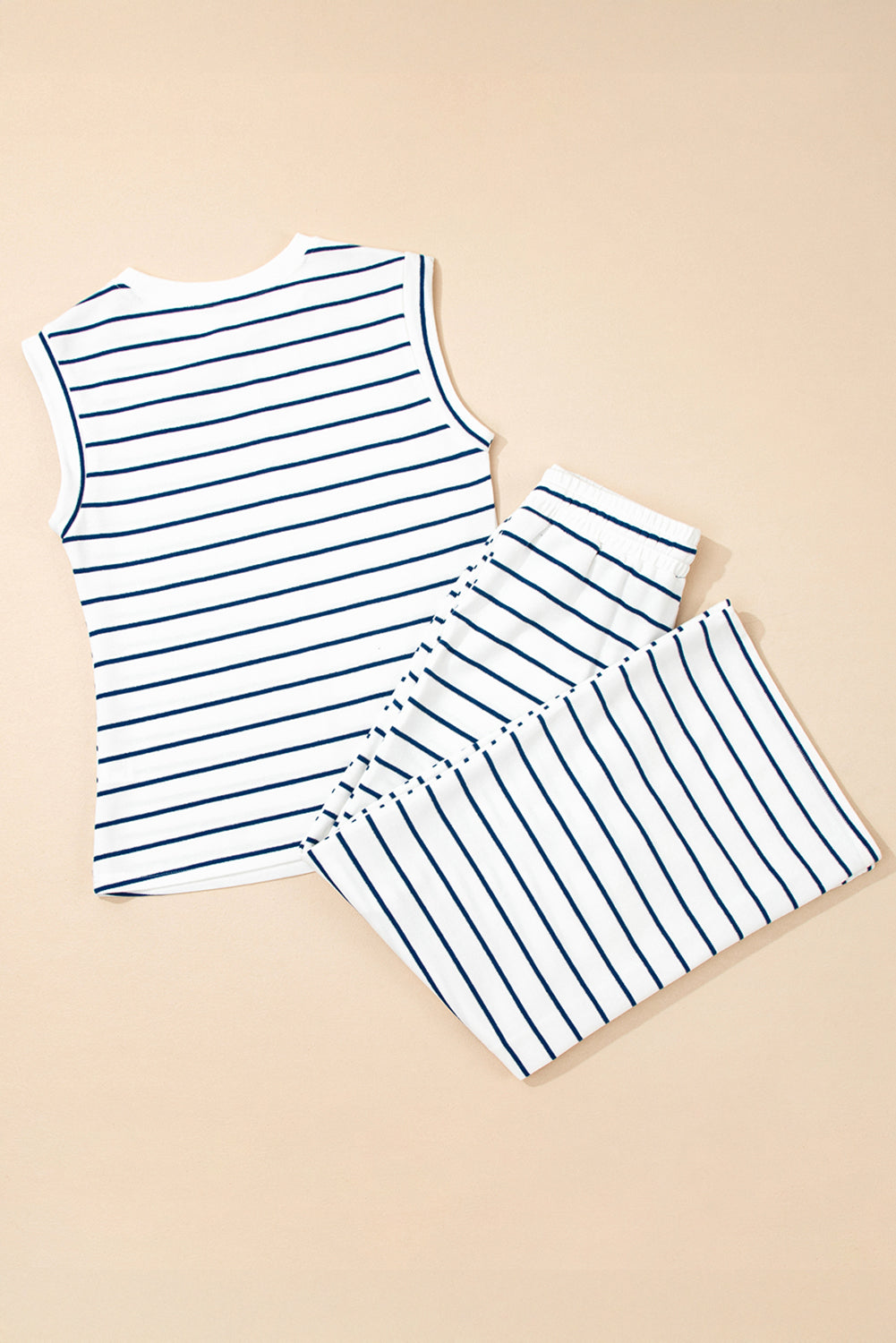 Sail Blue Casual Wide Leg 2pcs Pants Set-Two Piece Sets/Pant Sets-[Adult]-[Female]-2022 Online Blue Zone Planet