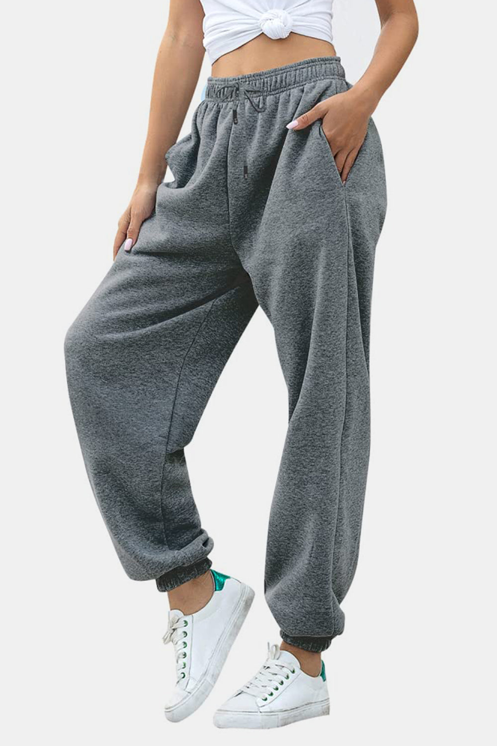 Elastic Waist Joggers with Pockets-TOPS / DRESSES-[Adult]-[Female]-Gray-S-2022 Online Blue Zone Planet