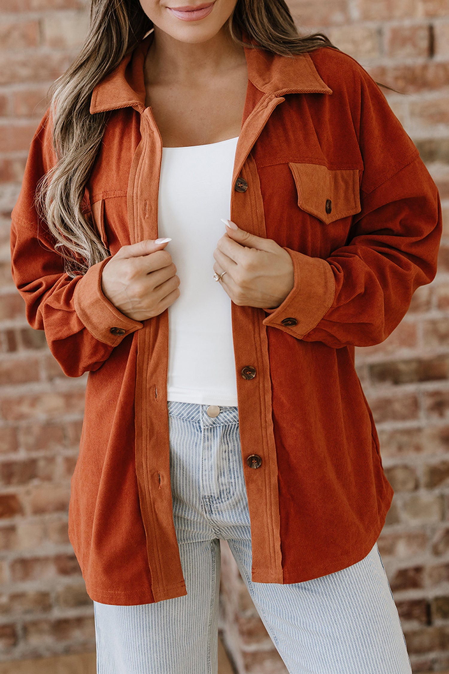 Gold Flame Velvet Flap Pockets Drop Shoulder Casual Shacket-Outerwear/Jackets-[Adult]-[Female]-2022 Online Blue Zone Planet