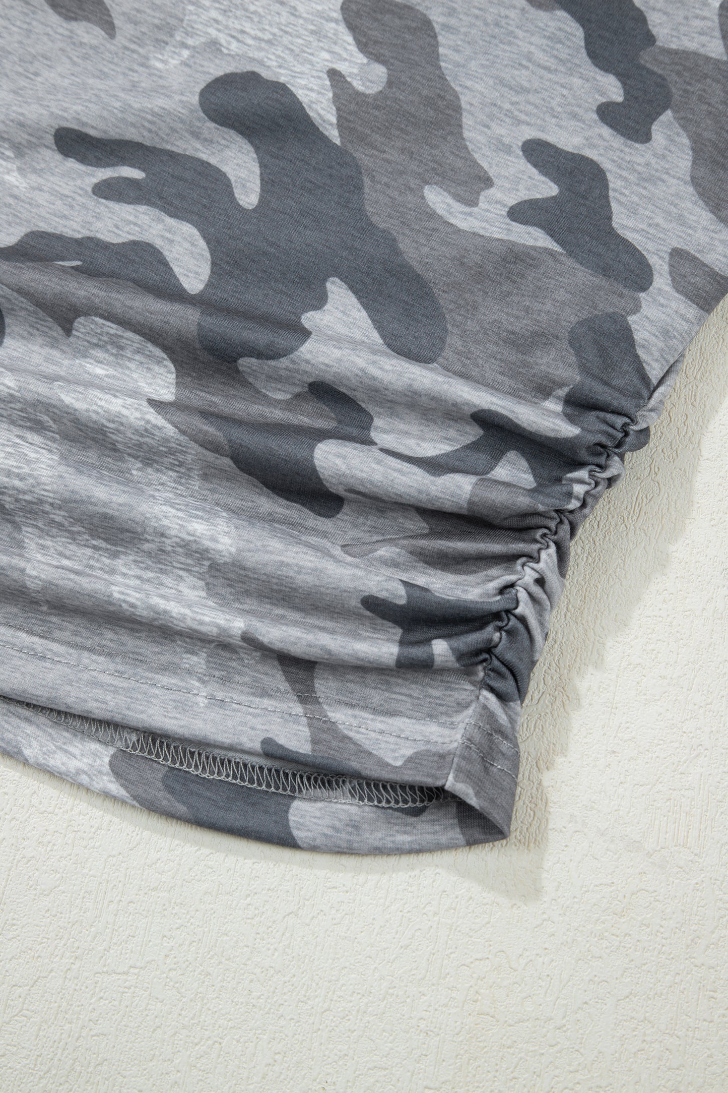 Gray Camouflage Print Round Neck T Shirt-Tops/Tops & Tees-[Adult]-[Female]-2022 Online Blue Zone Planet