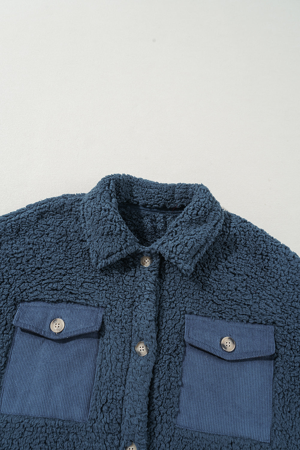 Blue Zone Planet | Blue Contrast Flap Pocket Single Breasted Teddy Coat-Outerwear/Coats-[Adult]-[Female]-2022 Online Blue Zone Planet