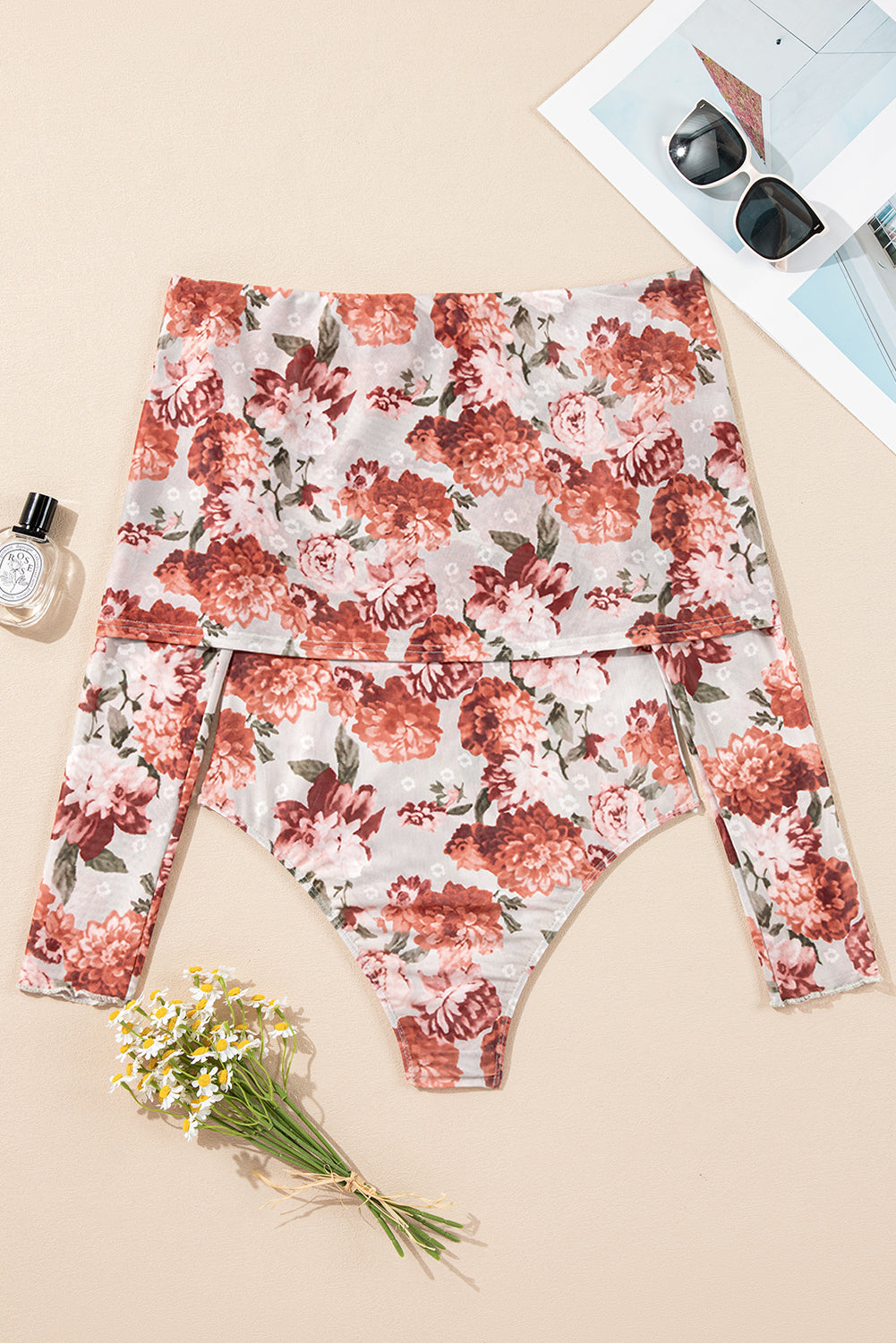 Pink Floral Print Overlay Long Sleeve Bodysuit-Bodysuit-[Adult]-[Female]-2022 Online Blue Zone Planet