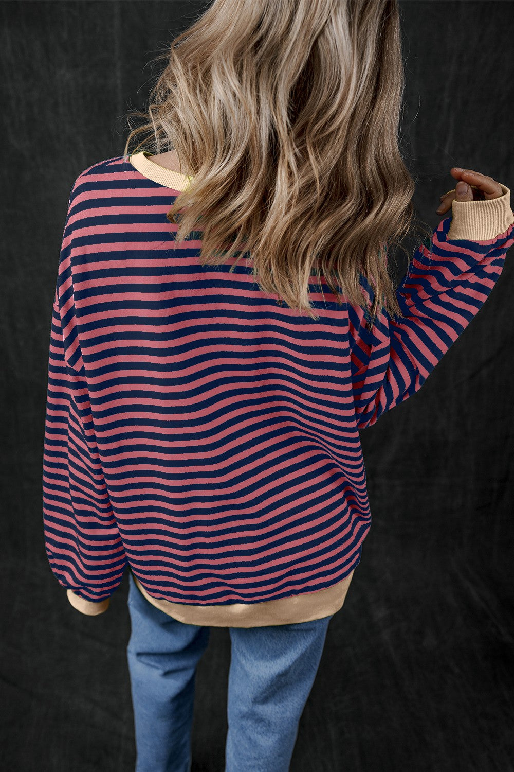 Blue Zone Planet | Pumpkin Striped Long Sleeve Sweatshirt-TOPS / DRESSES-[Adult]-[Female]-2022 Online Blue Zone Planet