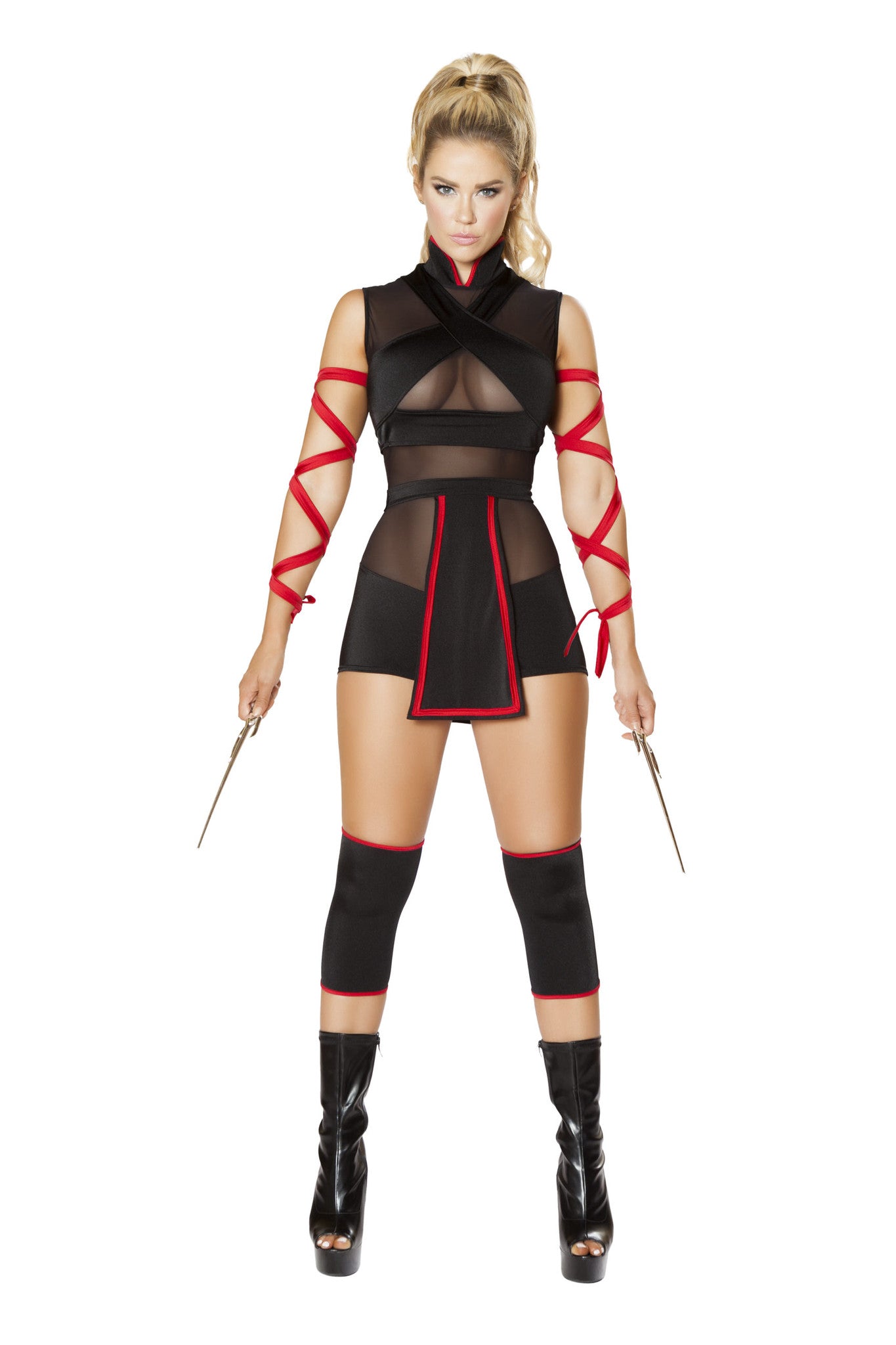 3 Piece Ninja Striker Costume-TOPS / DRESSES-[Adult]-[Female]-Black/Red-S-2022 Online Blue Zone Planet