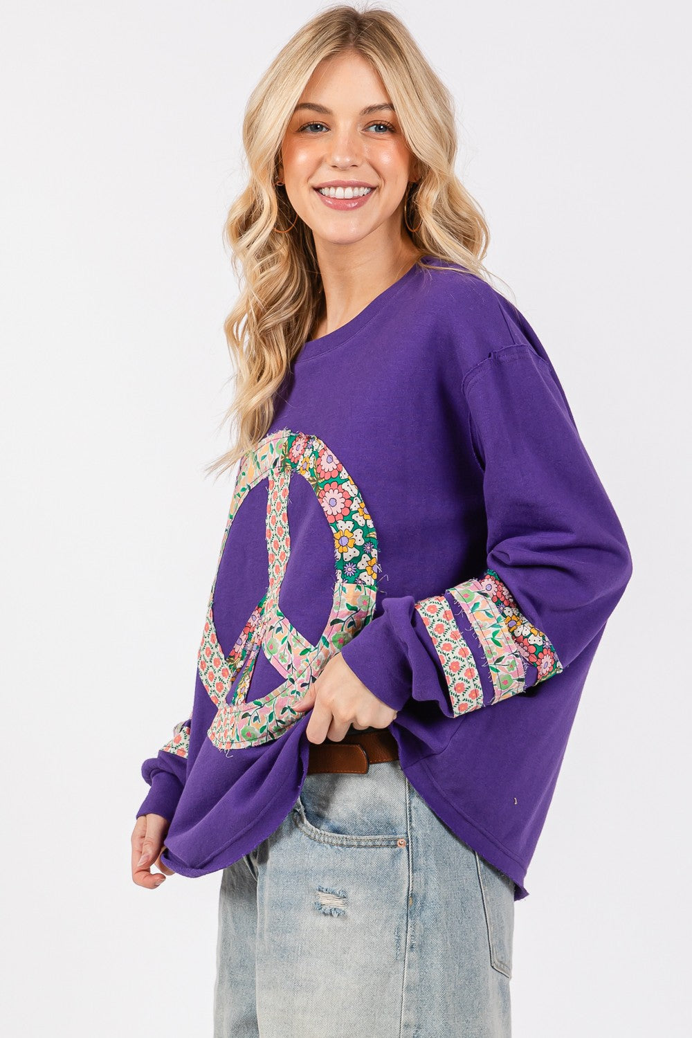 SAGE+FIG Peace Applique Patch Long Sleeve Top-TOPS / DRESSES-[Adult]-[Female]-2022 Online Blue Zone Planet