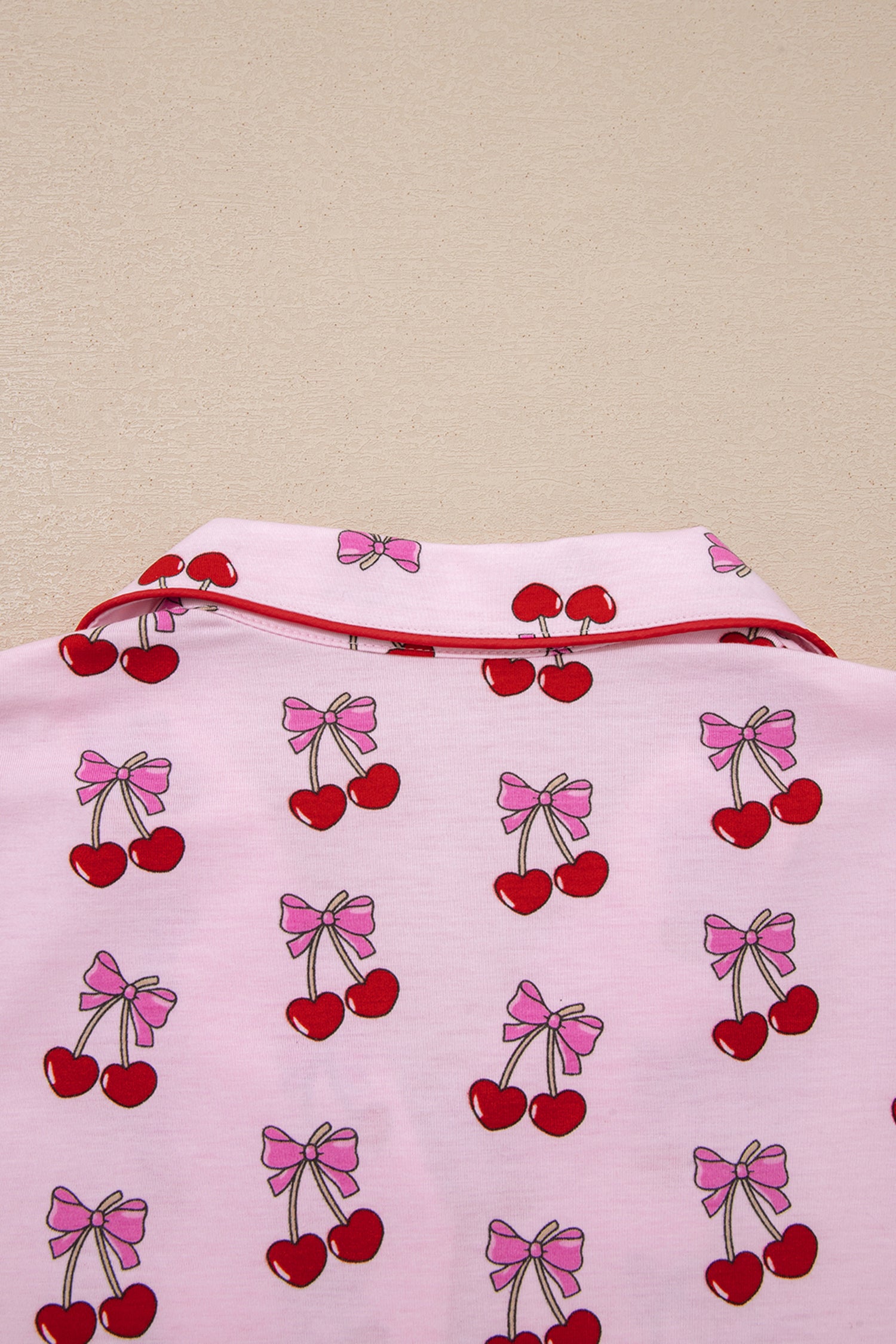 Pink Cherry/Bow Print Short Pajama Set-Loungewear & Sleepwear/Sleepwear-[Adult]-[Female]-2022 Online Blue Zone Planet