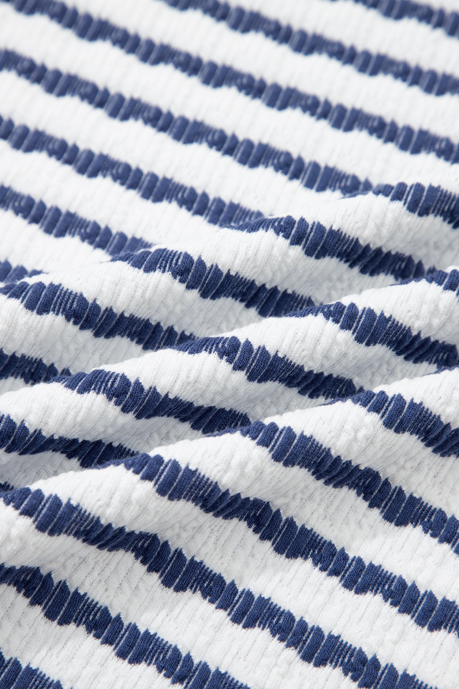 Blue Stripe Textured Knit Split Hem Half Sleeve Loose Top-Tops/Tops & Tees-[Adult]-[Female]-2022 Online Blue Zone Planet