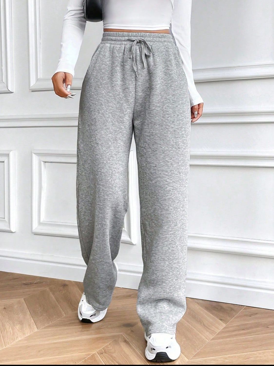 Drawstring Wide Leg Pants-BOTTOMS SIZES SMALL MEDIUM LARGE-[Adult]-[Female]-Light Gray-S-2022 Online Blue Zone Planet