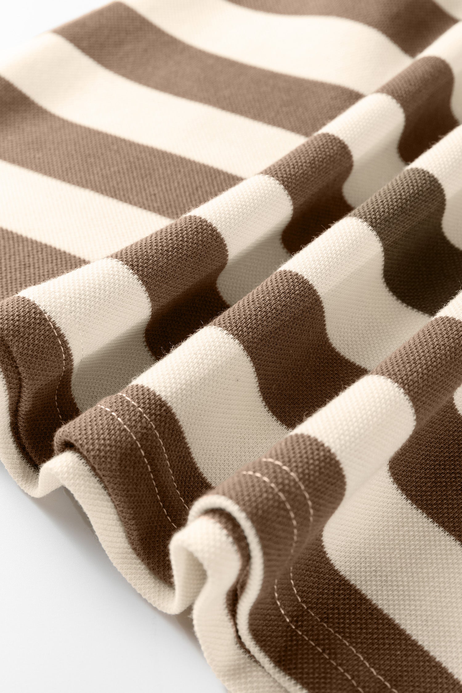 Khaki Stripe Collared V Neck Long Sleeve Loose Casual Dress-TOPS / DRESSES-[Adult]-[Female]-2022 Online Blue Zone Planet