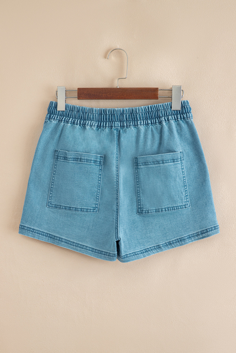 Beau Blue Contrast Drawstring Elastic Waist Denim Shorts-Bottoms/Denim Shorts-[Adult]-[Female]-2022 Online Blue Zone Planet