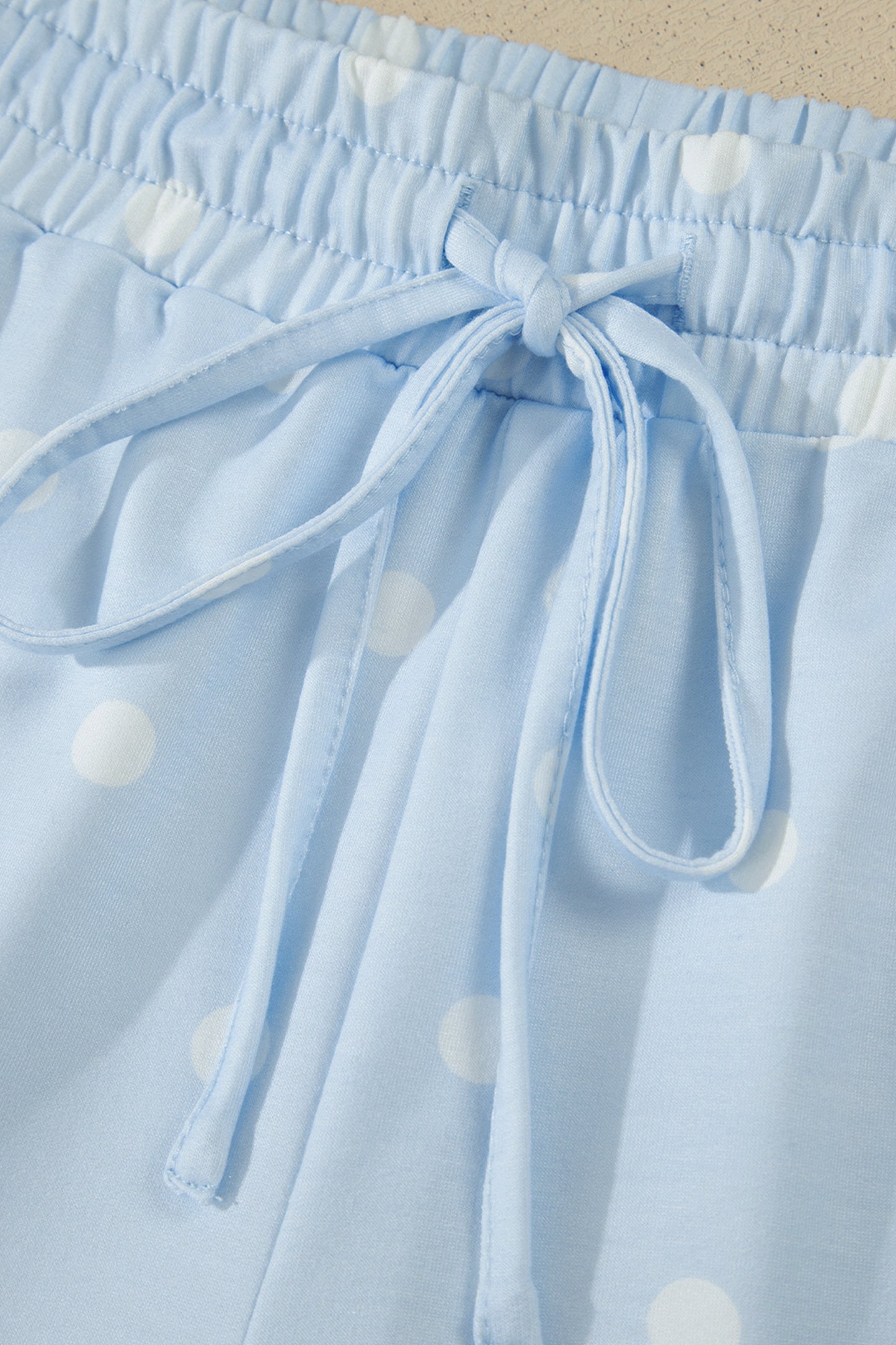 White Exposed Seam Detail Polka Dot Loose Tee Drawstring Shorts Set-Two Piece Sets/Short Sets-[Adult]-[Female]-2022 Online Blue Zone Planet