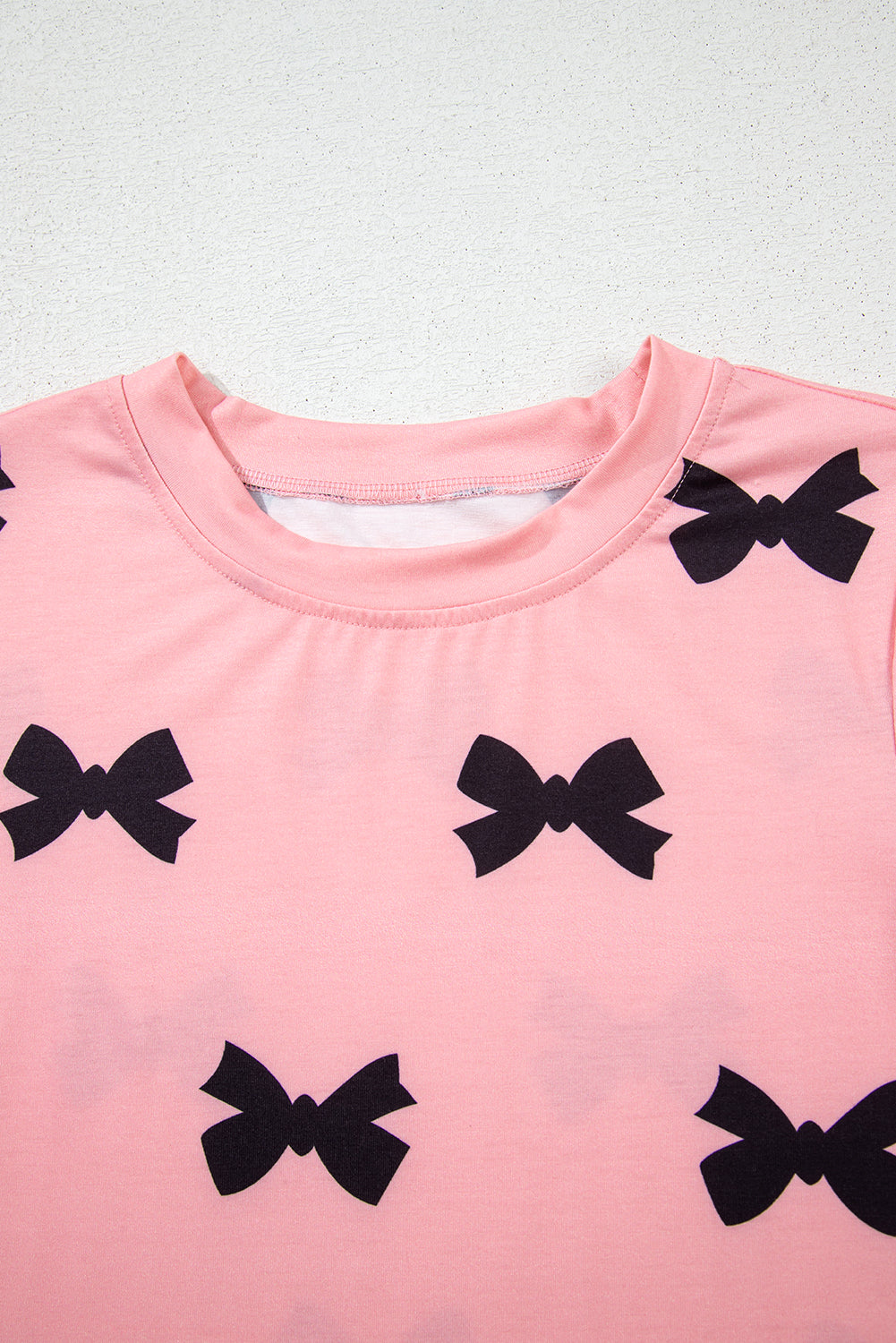 Pink Allover Bow Print Pockets Cropped Pajama Set-Loungewear Set-[Adult]-[Female]-2022 Online Blue Zone Planet
