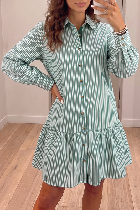 Green Stripe Striped Shift Long Sleeve Dress-TOPS / DRESSES-[Adult]-[Female]-Green Stripe-S-2022 Online Blue Zone Planet