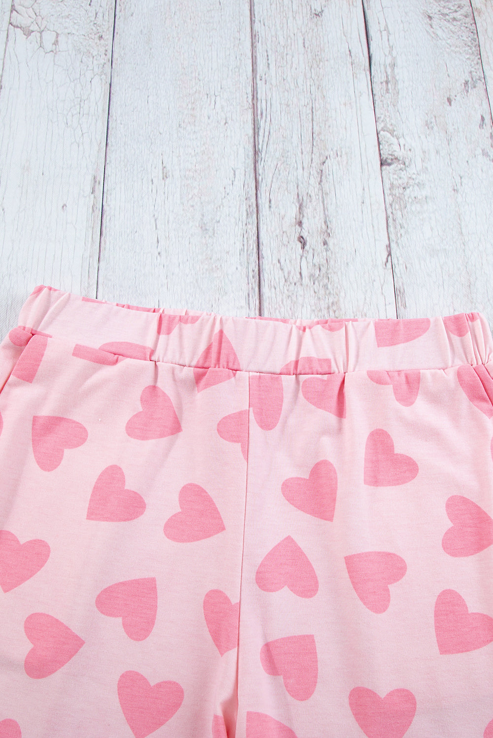 Pink Heart Print Long Sleeve Top And Shorts Loungewear Set