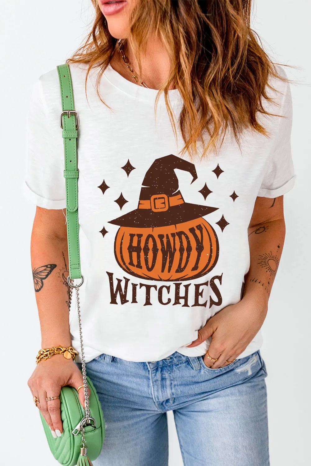 HOWDY WITCHES Round Neck Short Sleeve T-Shirt-TOPS / DRESSES-[Adult]-[Female]-2022 Online Blue Zone Planet