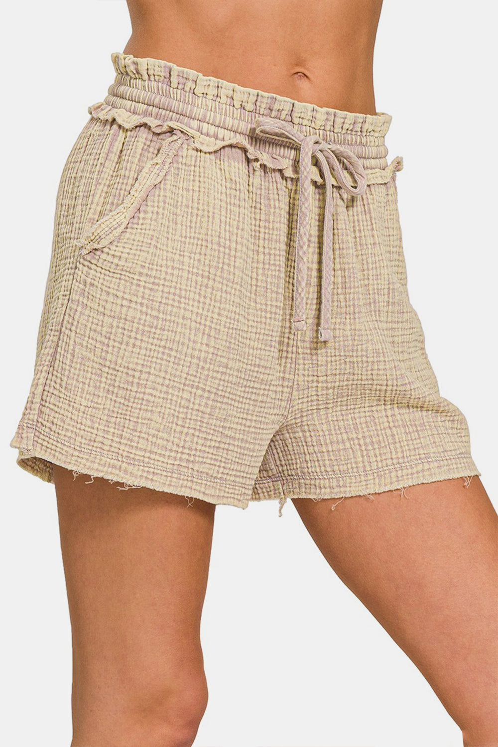 Blue Zone Planet | Zenana Washed Frayed Hem Drawstring Shorts-TOPS / DRESSES-[Adult]-[Female]-2022 Online Blue Zone Planet