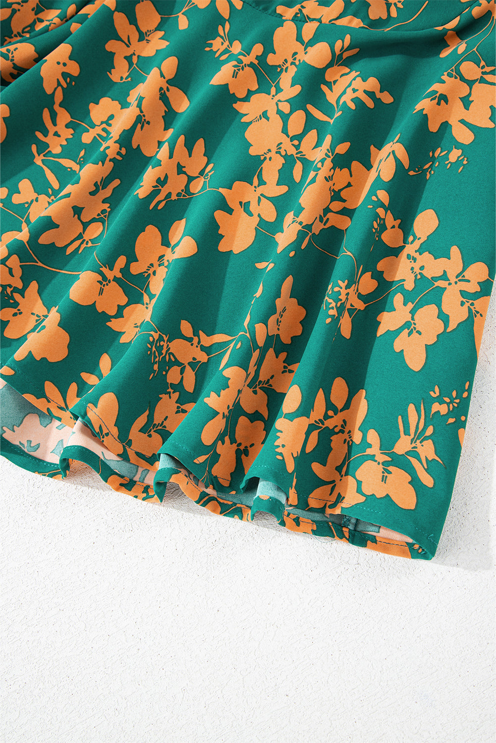 Blue Zone Planet | Green Floral Print Drawstring Tunic Flowy Short Dress-TOPS / DRESSES-[Adult]-[Female]-2022 Online Blue Zone Planet