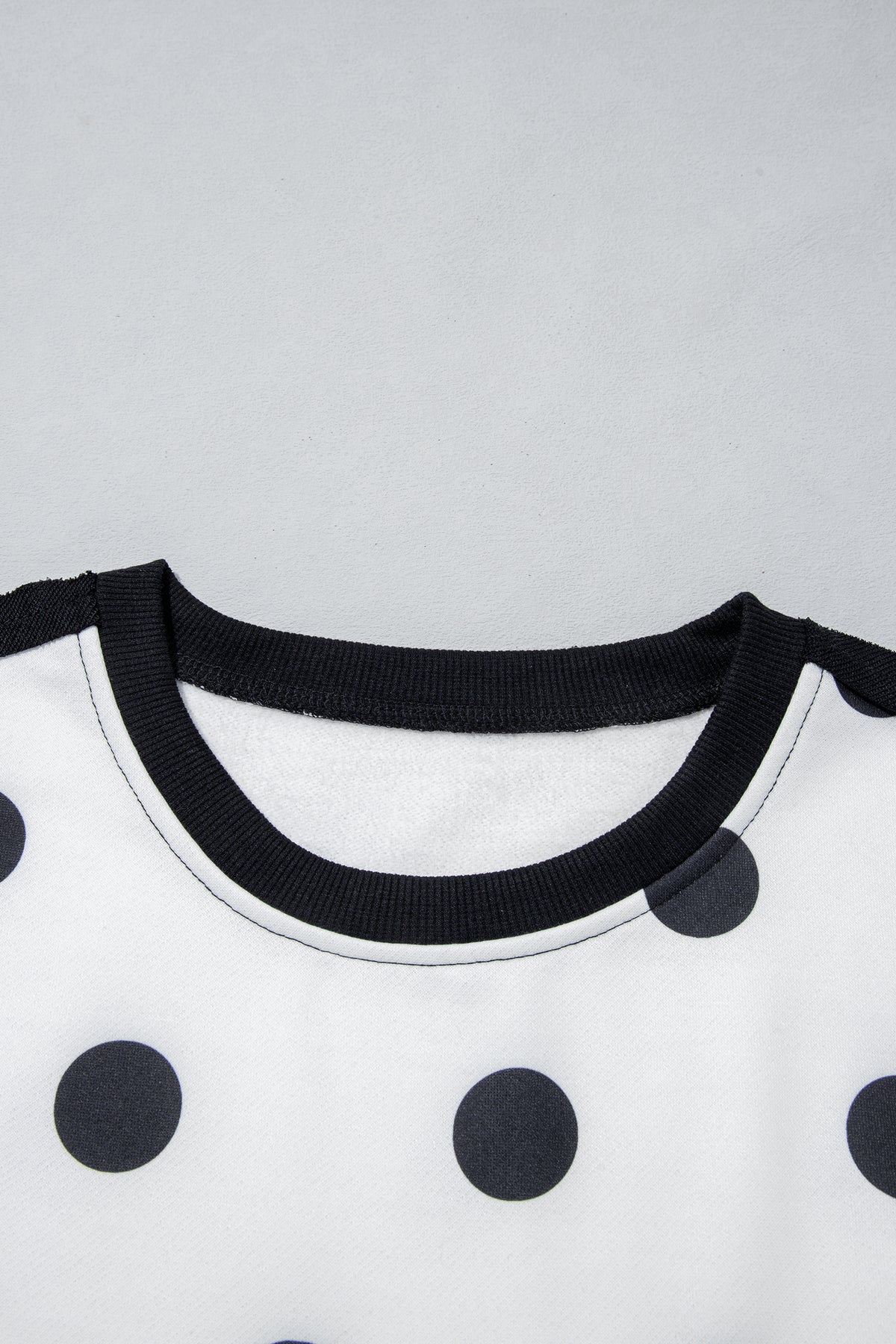 White Polka Dot Contrast Patchwork Round Neck Baggy Sweatshirt-Tops/Sweatshirts & Hoodies-[Adult]-[Female]-2022 Online Blue Zone Planet