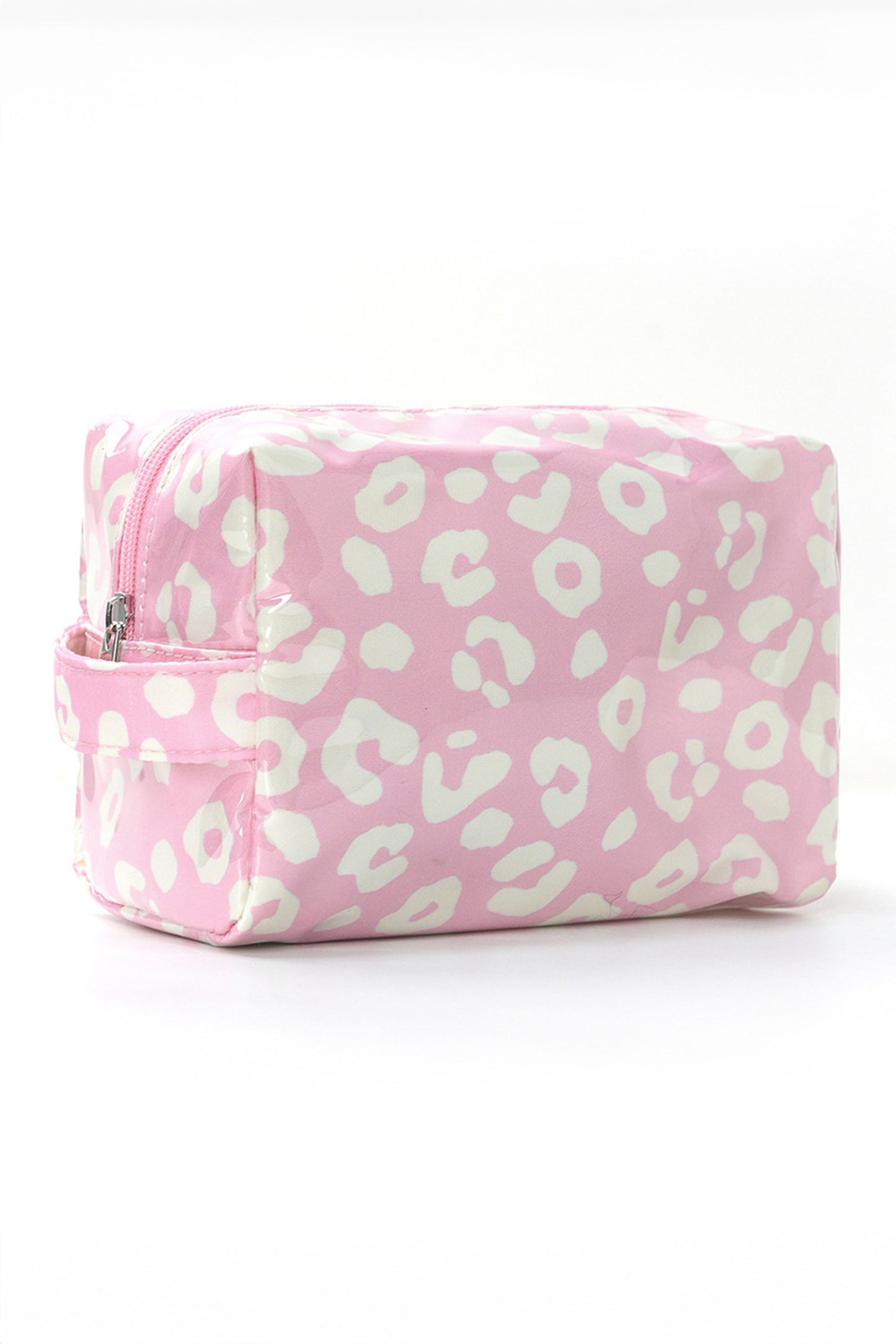 Light Pink Leopard Print PVC Travel Makeup Organizer Cosmetic Bag