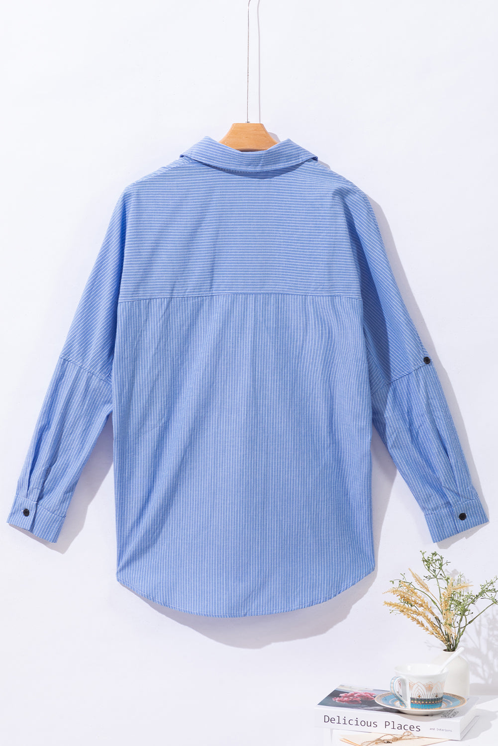 Striped Collared Neck Long Sleeve Shirt-TOPS / DRESSES-[Adult]-[Female]-2022 Online Blue Zone Planet