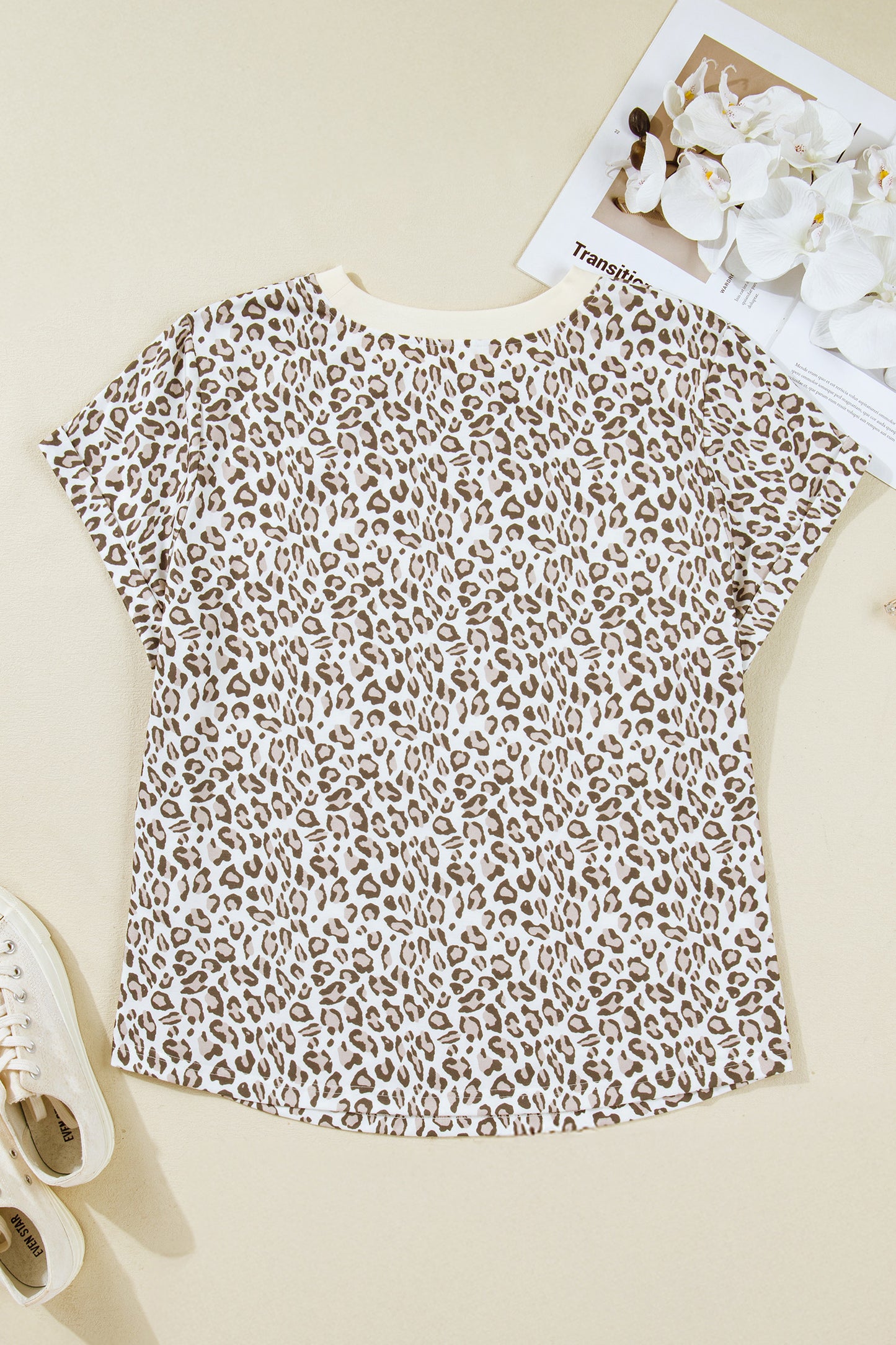 White Plus Size Leopard Print Round Neck T Shirt-Plus Size/Plus Size Tops/Plus Size Tops & Tees-[Adult]-[Female]-2022 Online Blue Zone Planet