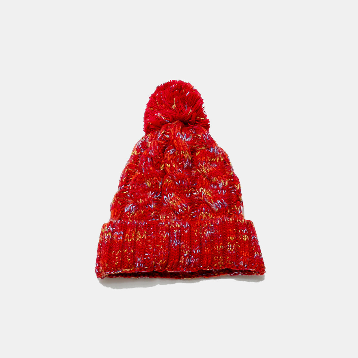 Contrast Cable-Knit Hat with Pompom-HATS-[Adult]-[Female]-Deep Red-One Size-2022 Online Blue Zone Planet