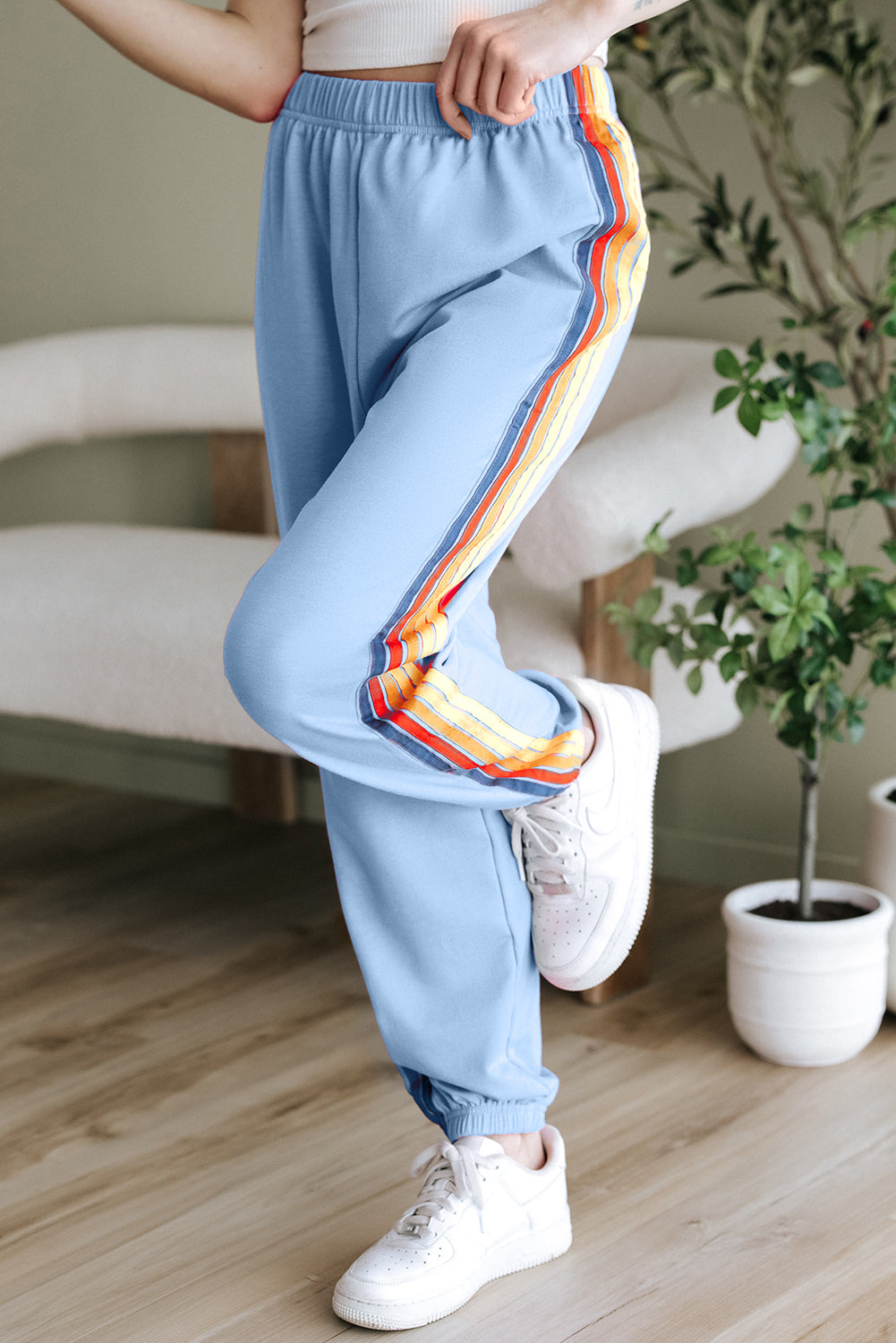 Light Blue Counting Rainbows High Waist Sweatpants-Tops / Dresses-[Adult]-[Female]-2022 Online Blue Zone Planet