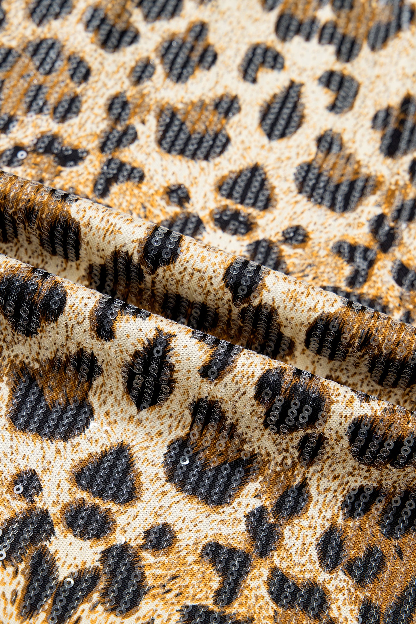 Brown Sequin Leopard Pattern Short Sleeve Top-Tops/Tops & Tees-[Adult]-[Female]-2022 Online Blue Zone Planet