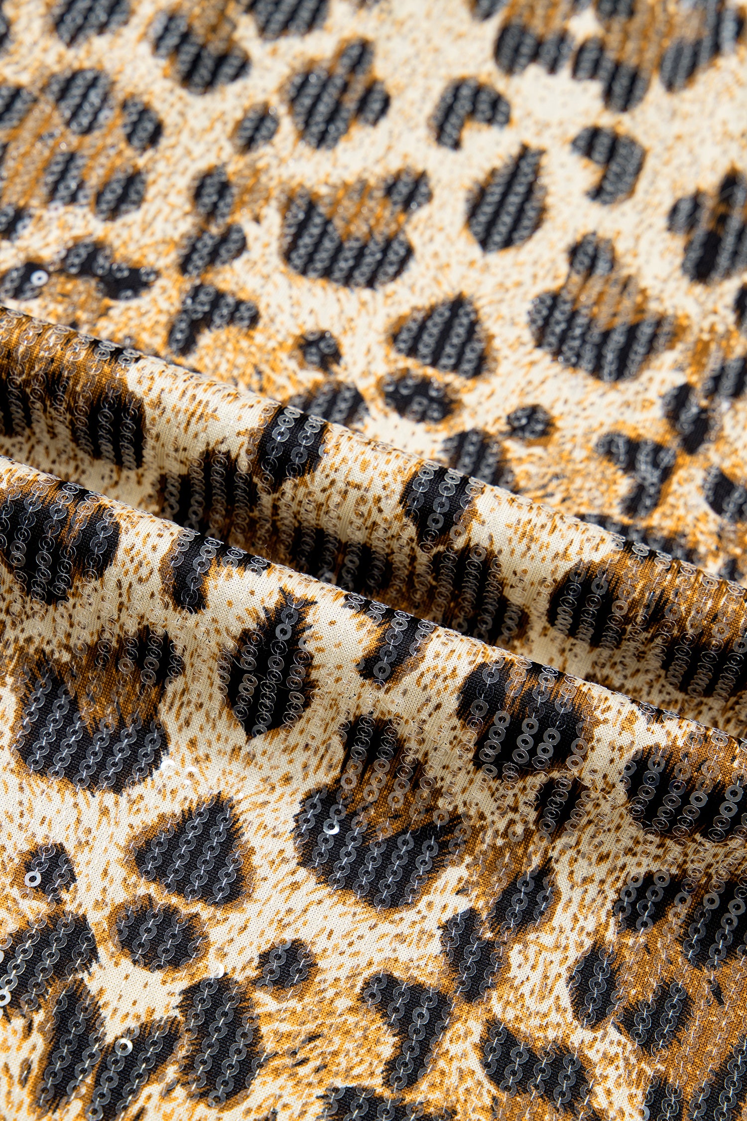 Brown Sequin Leopard Pattern Short Sleeve Top-Tops/Tops & Tees-[Adult]-[Female]-2022 Online Blue Zone Planet