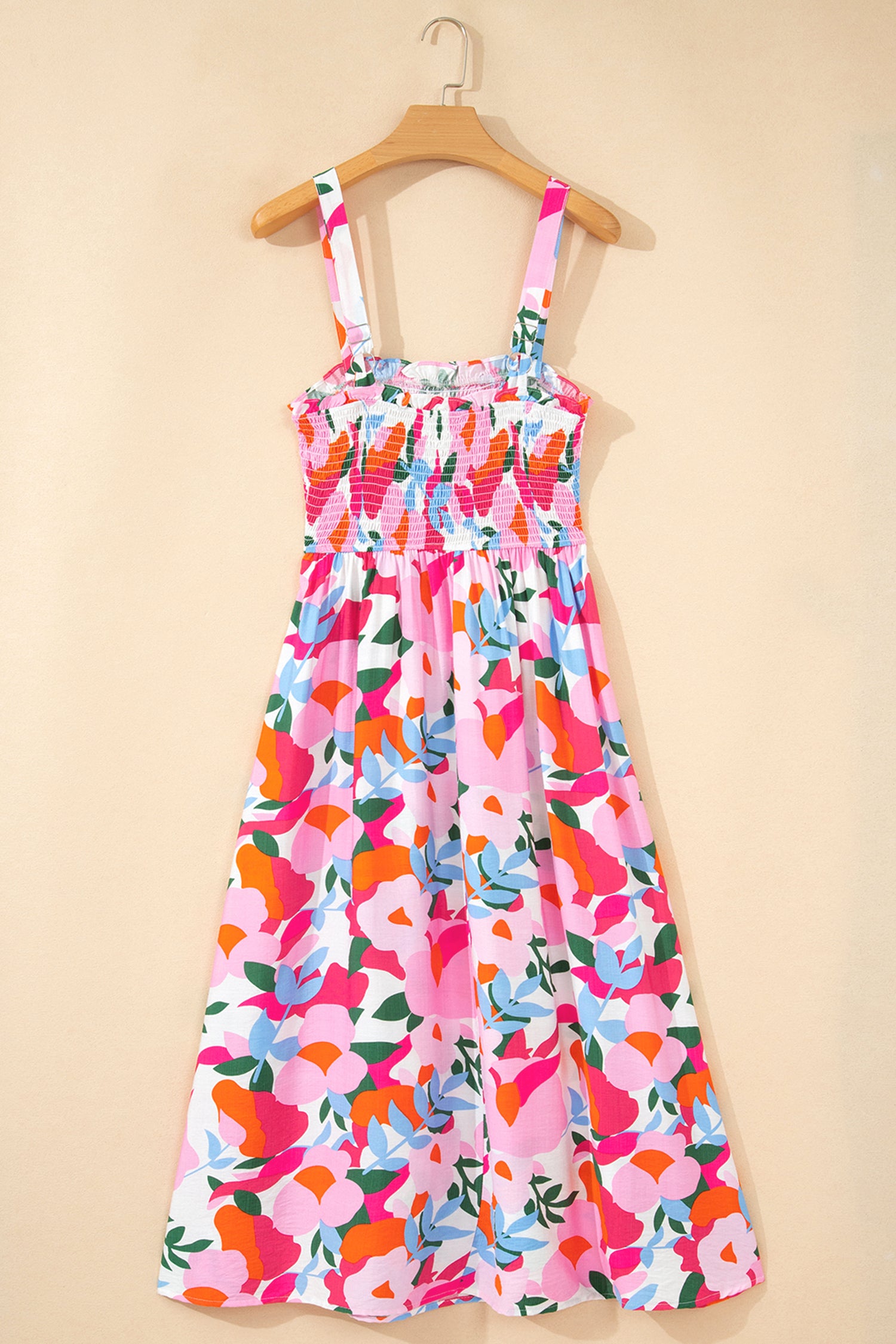 Pink Floral Print Adjustable Straps Smocked High Waist Sundress-TOPS / DRESSES-[Adult]-[Female]-2022 Online Blue Zone Planet