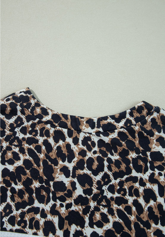 Waffle-Knit Leopard V-Neck Long Sleeve Blouse-TOPS / DRESSES-[Adult]-[Female]-2022 Online Blue Zone Planet