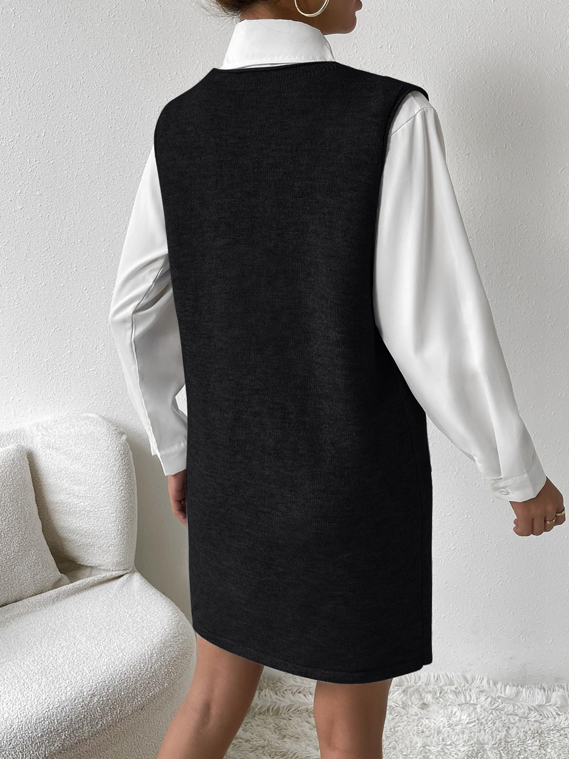 Zone Planet | V-Neck Sleeveless Sweater Dress with Pockets