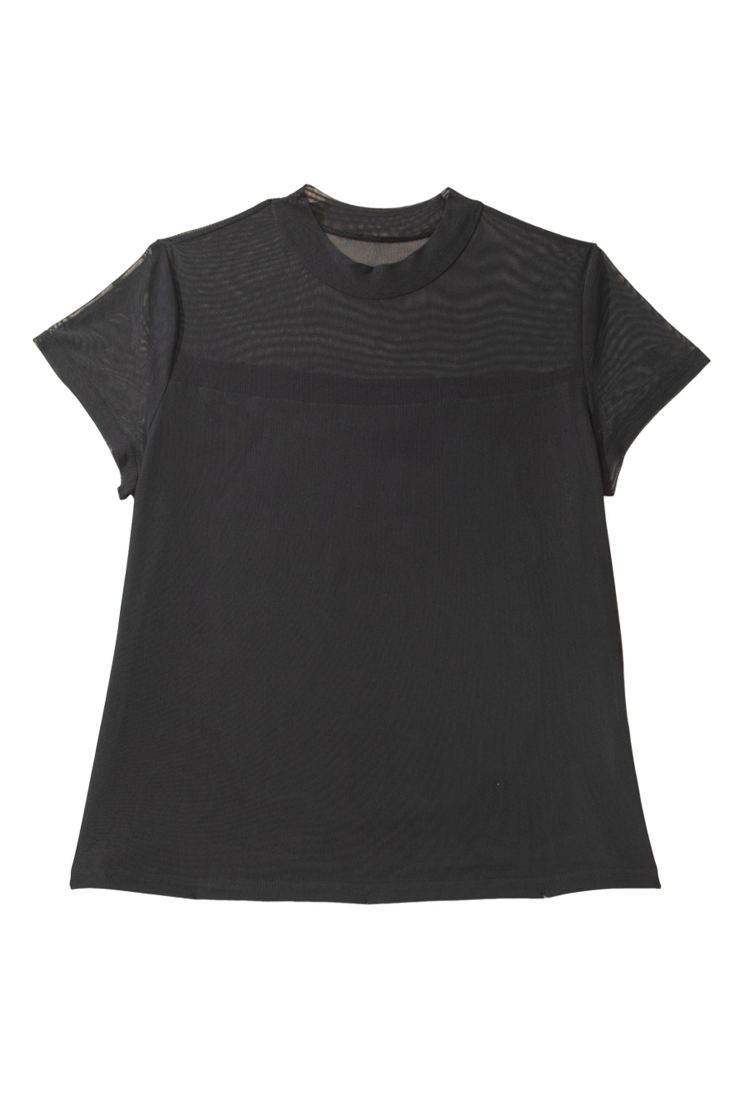 Black Plus Size Sheer Mesh Panel Short Sleeve Top-Plus Size/Plus Size Tops/Plus Size Tops & Tees-[Adult]-[Female]-2022 Online Blue Zone Planet