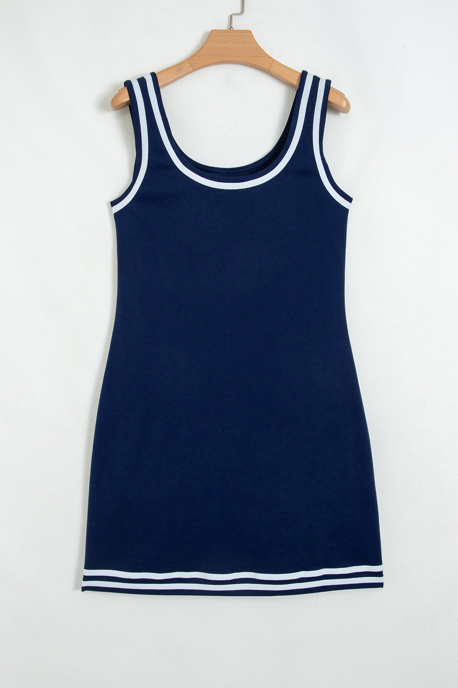 Dirty blue Contrast Trim U Neck Sleeveless Mini Dress-TOPS / DRESSES-[Adult]-[Female]-2022 Online Blue Zone Planet