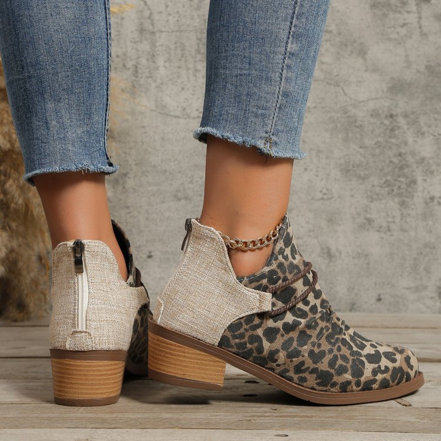 Contrast Canvas Low Heel Boots-SHOES-[Adult]-[Female]-2022 Online Blue Zone Planet