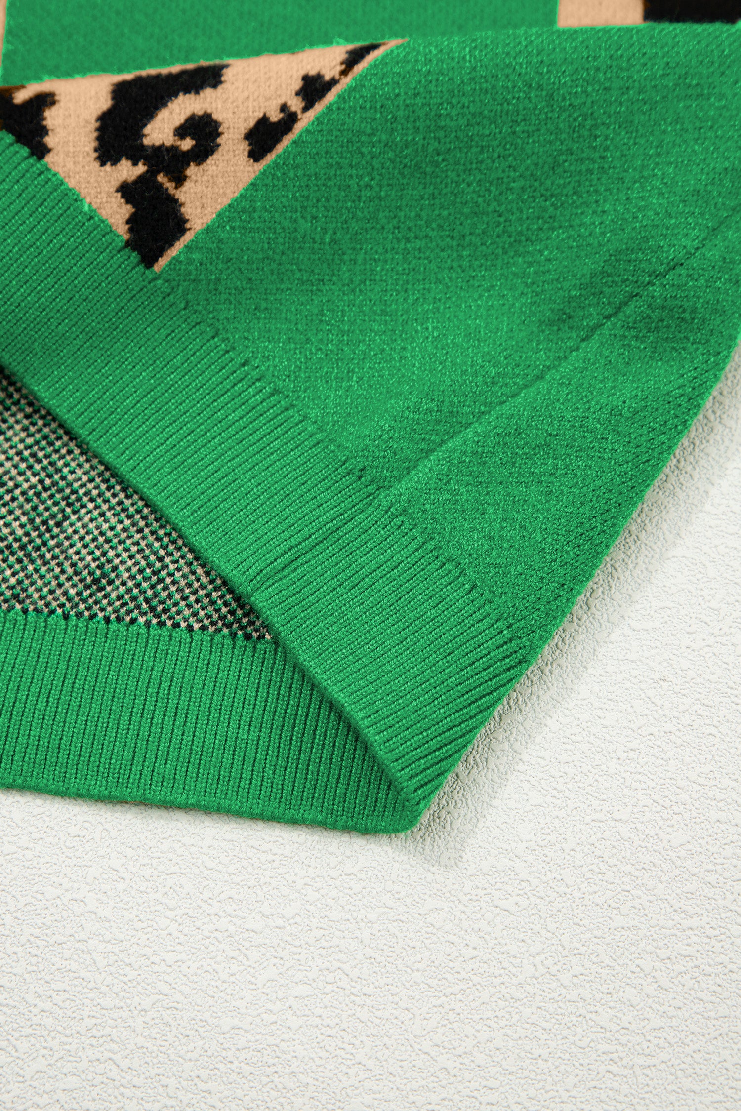 Green Leopard Checkerboard Short Sleeve Knit Sweater-TOPS / DRESSES-[Adult]-[Female]-2022 Online Blue Zone Planet
