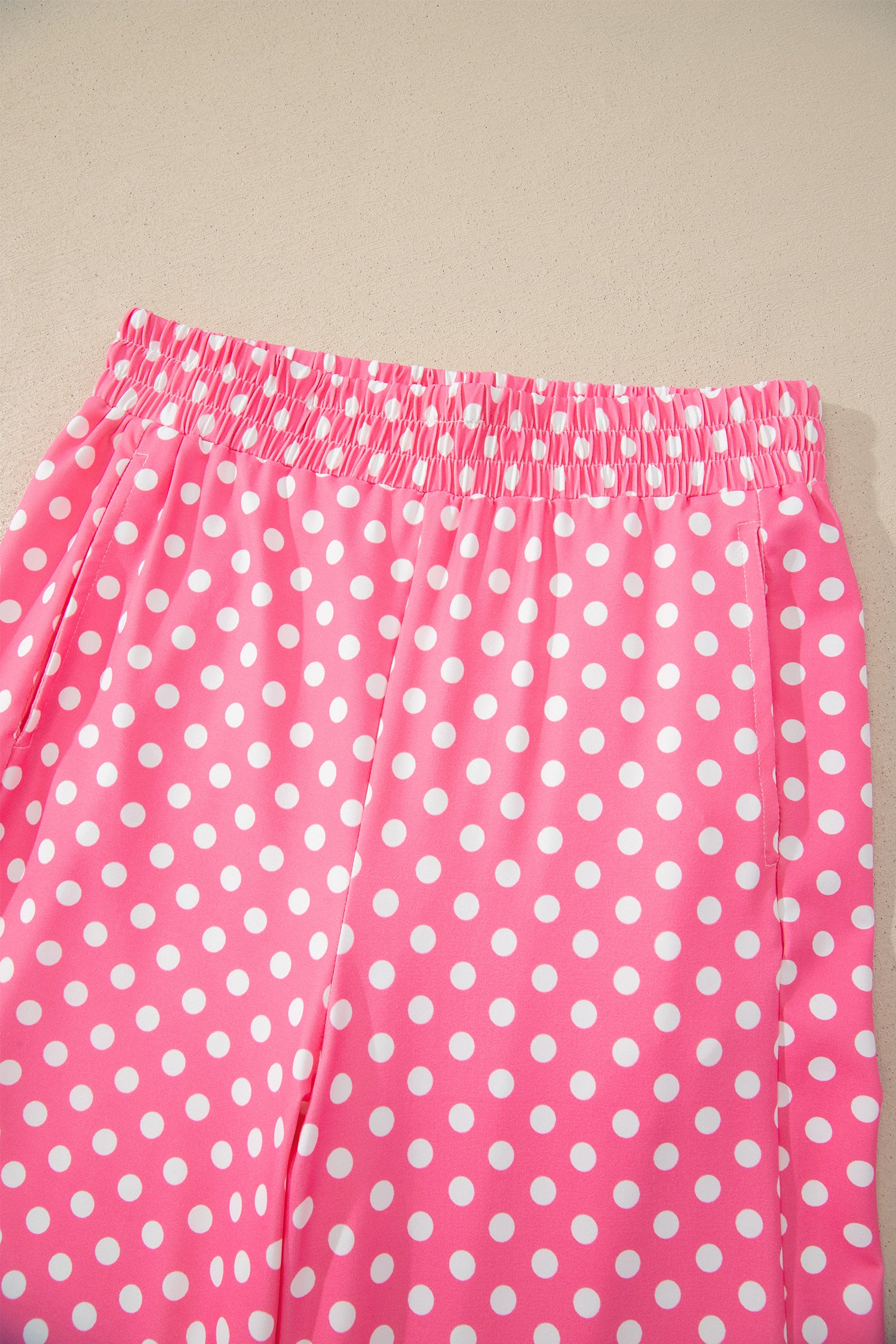 Pink Polka Dot Print Slim Tank Loose Pants 2pcs Outfit-Two Piece Sets/Pant Sets-[Adult]-[Female]-2022 Online Blue Zone Planet