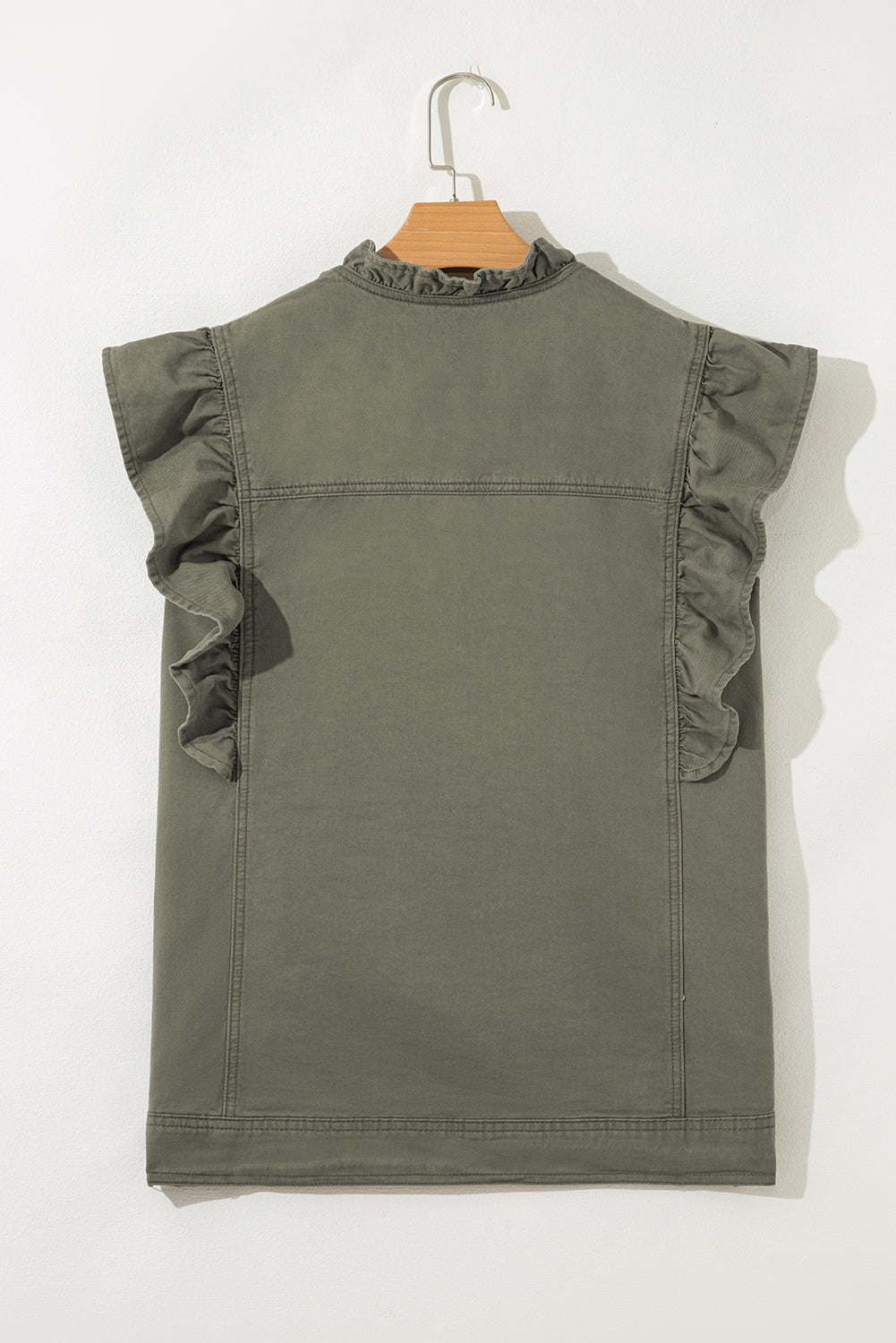 Green Bay Ruffled Patchwork Denim Jacket Vest-Outerwear/Vests-[Adult]-[Female]-2022 Online Blue Zone Planet