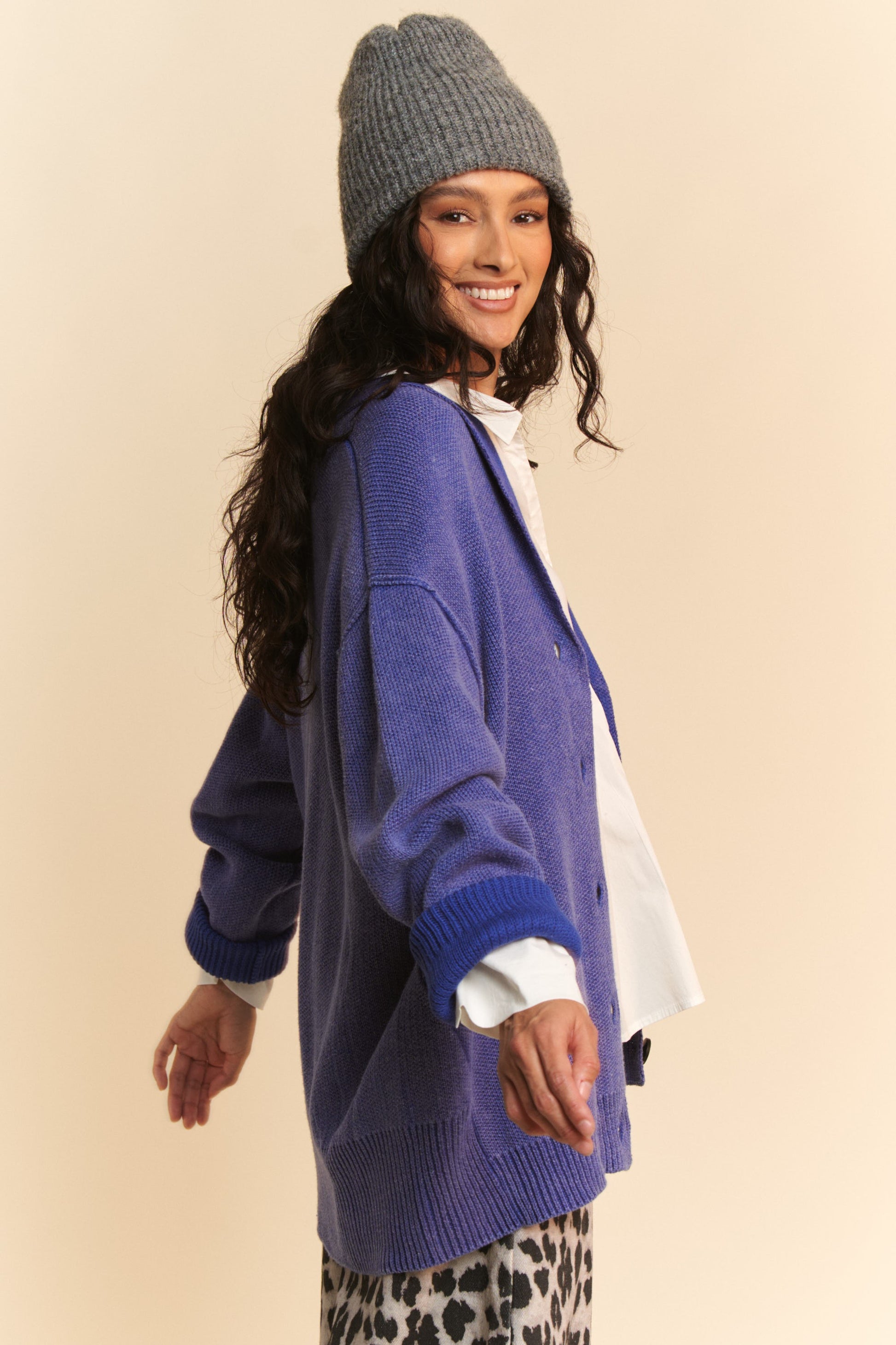 Davi & Dani Shawl Collar Ribbed Detail Button Up Cardigan-TOPS / DRESSES-[Adult]-[Female]-2022 Online Blue Zone Planet