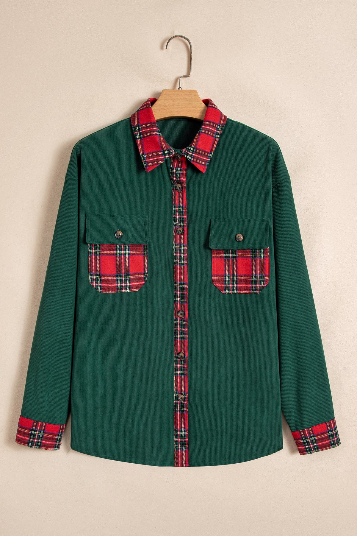 Blackish Green Plaid Pocket Button Long Sleeve Shift Shacket-Outerwear/Jackets-[Adult]-[Female]-2022 Online Blue Zone Planet