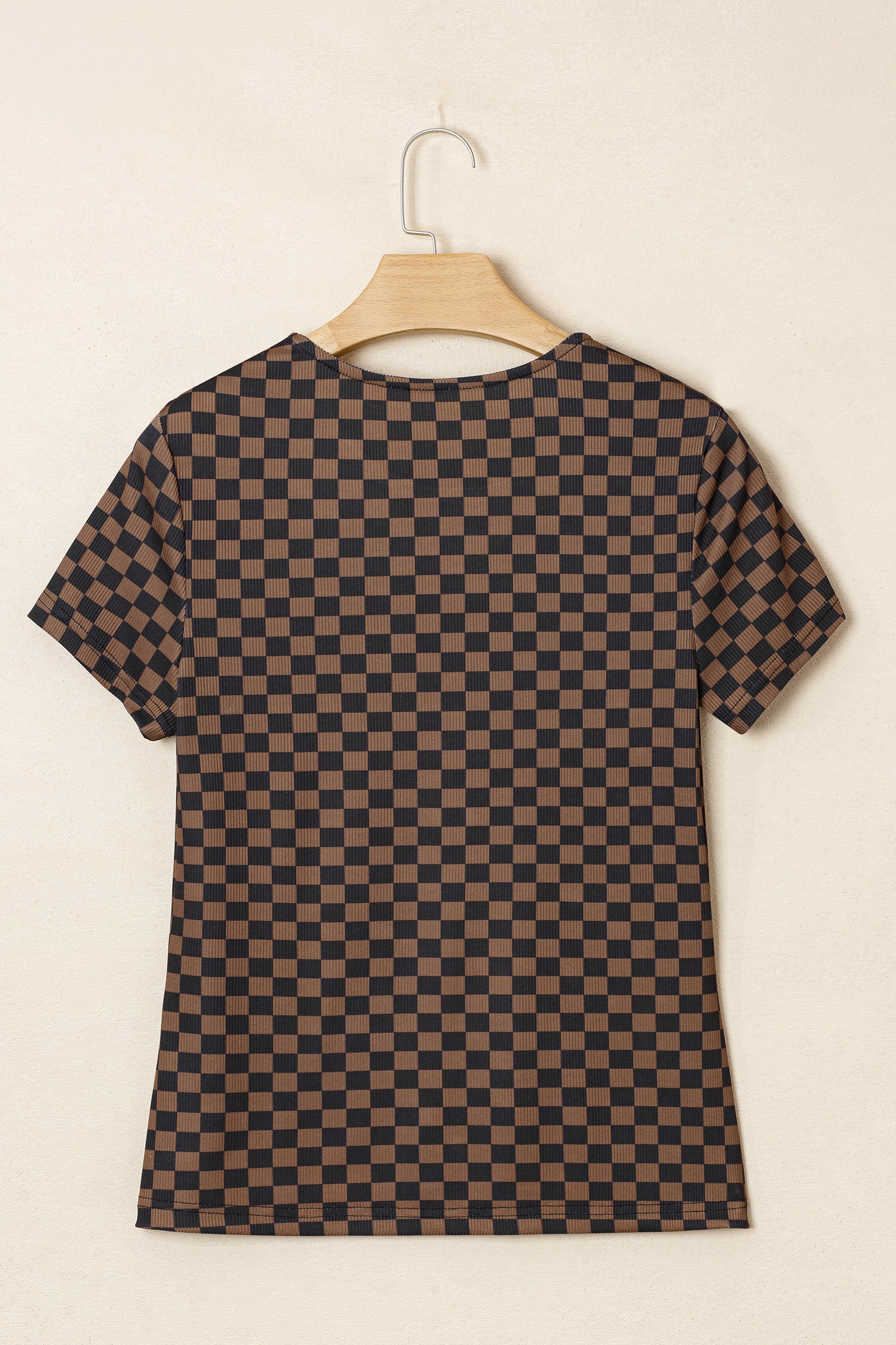 Black Checkerboard Round Neck Summer T Shirt-Tops/Tops & Tees-[Adult]-[Female]-2022 Online Blue Zone Planet