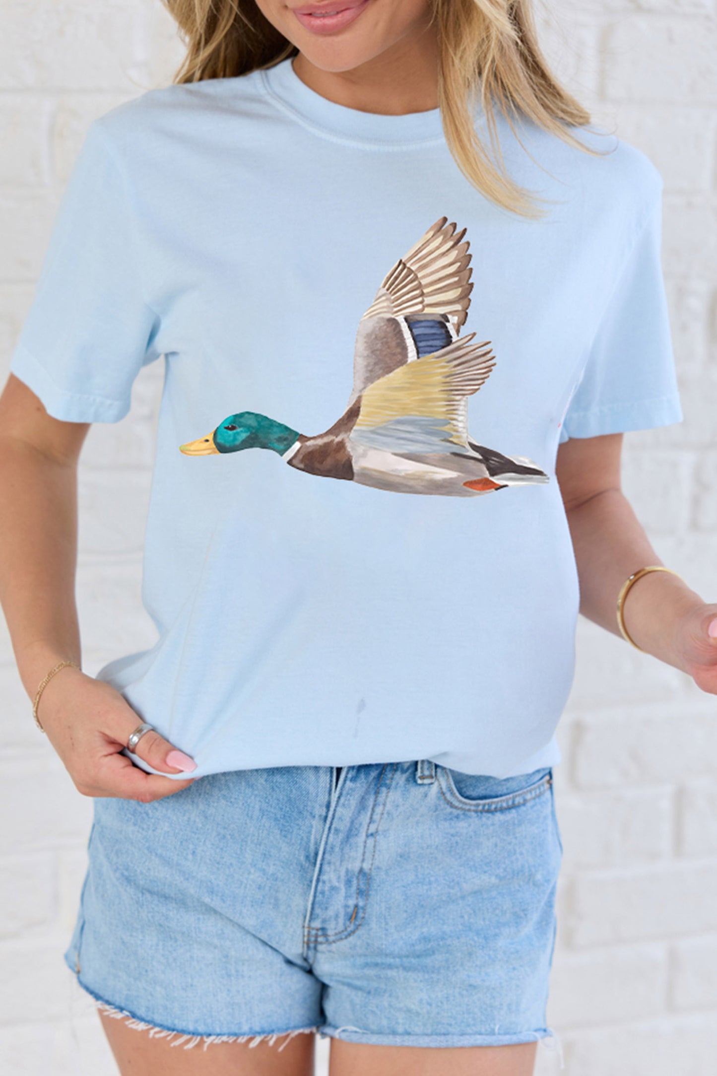 Light Blue Flying Mallard Print Western Graphic Tee-Graphic/Graphic Tees-[Adult]-[Female]-2022 Online Blue Zone Planet