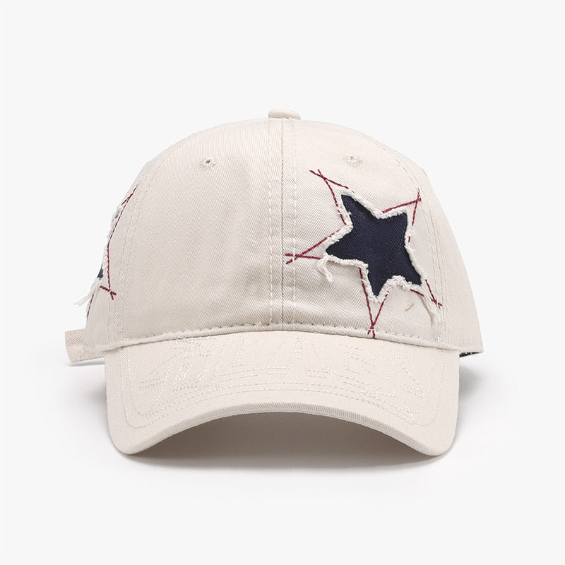 Adjustable Star Raw Hem Cap-BASEBALL HATS-[Adult]-[Female]-Ivory-One Size-2022 Online Blue Zone Planet