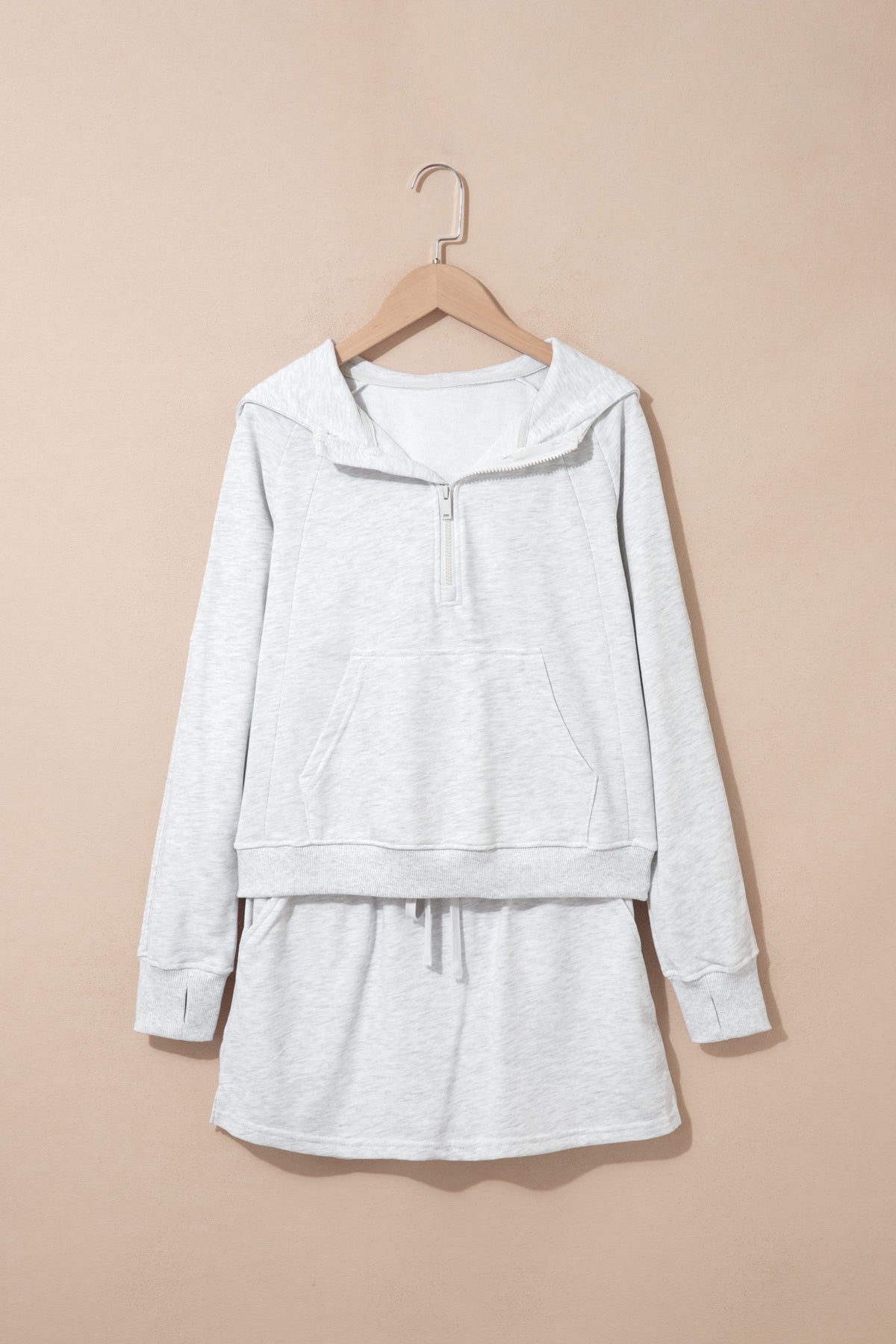Light Grey Long Sleeve Zip-Up Top Elastic Waist Skort Set-Two Piece Sets/Two Piece Dresses-[Adult]-[Female]-2022 Online Blue Zone Planet