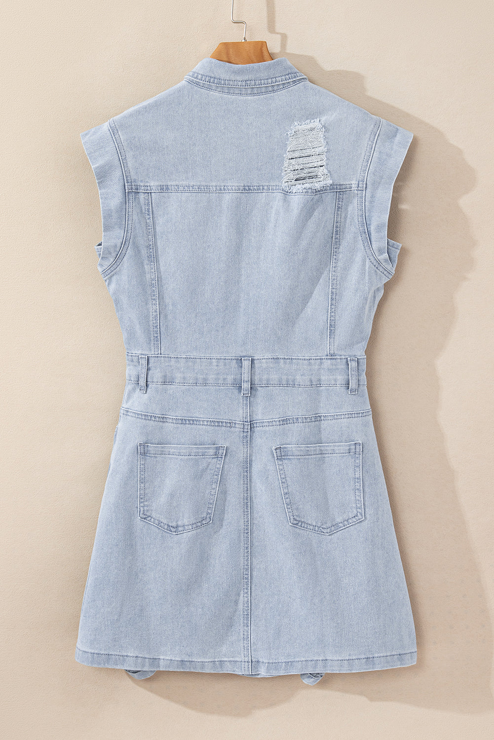 Blue Zone Planet | Light Blue Acid Wash Flap Pockets Frayed Denim Dress-TOPS / DRESSES-[Adult]-[Female]-2022 Online Blue Zone Planet