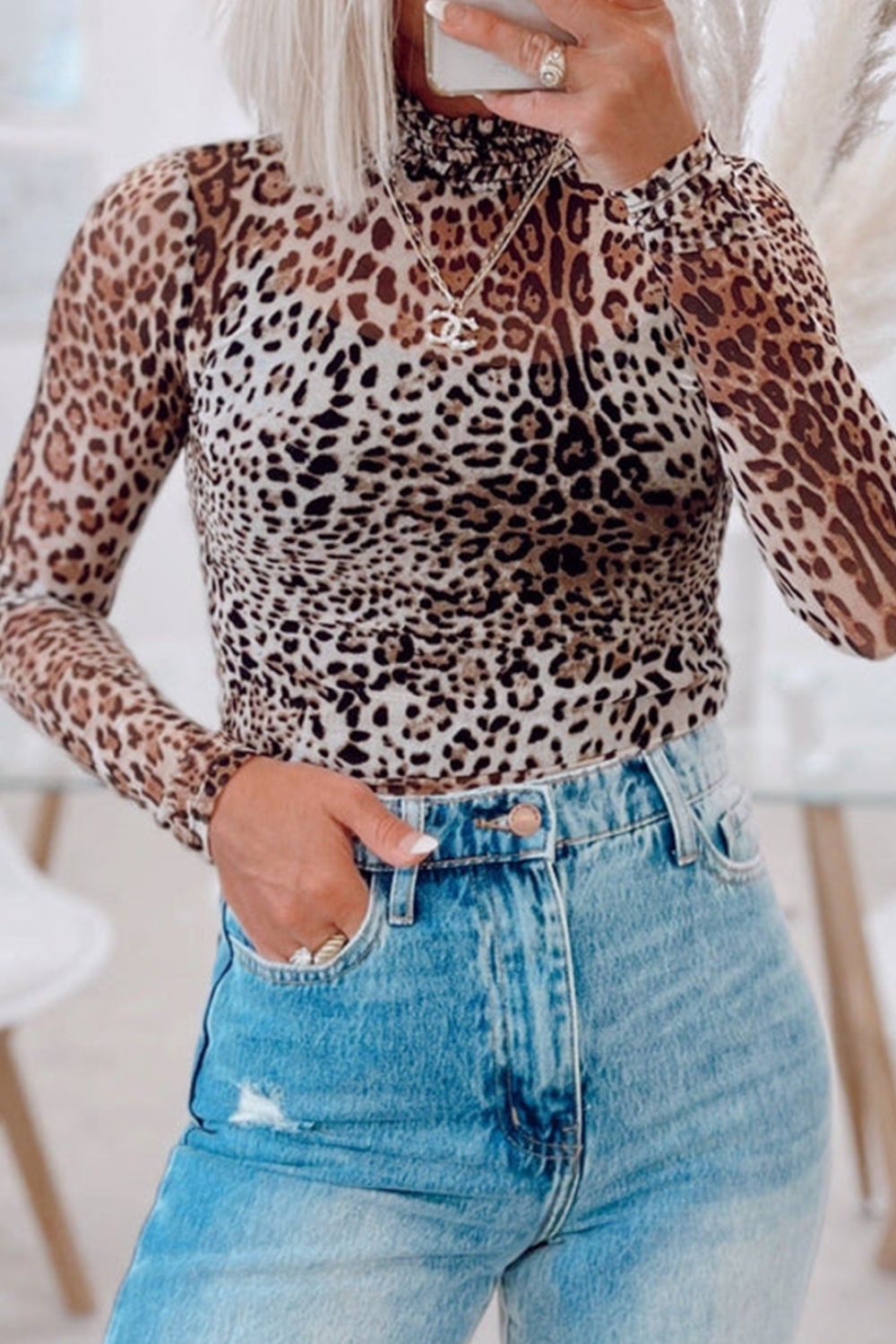 Blue Zone Planet | Turtleneck Leopard Long Sleeve Bodysuit-TOPS / DRESSES-[Adult]-[Female]-Leopard-S-2022 Online Blue Zone Planet