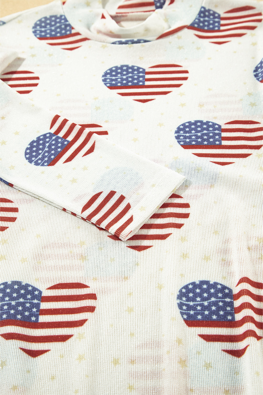 White Heart USA Flag Print Glitter Mesh Bodysuit-20% OFF-[Adult]-[Female]-2022 Online Blue Zone Planet
