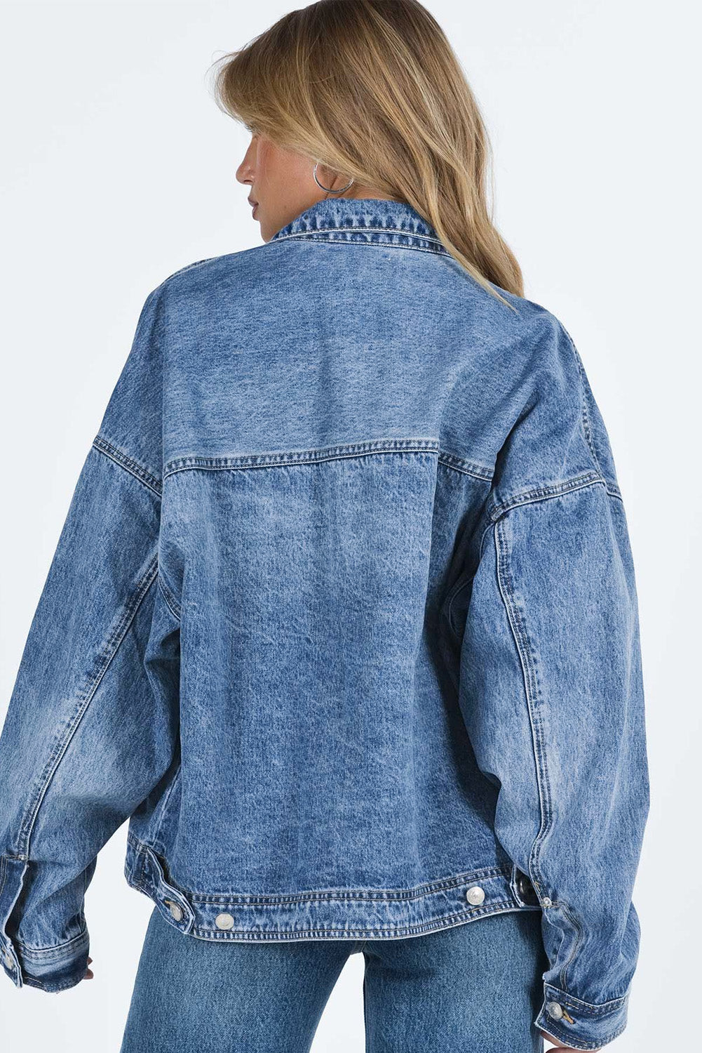 Collared Neck Button Up Denim Jacket-TOPS / DRESSES-[Adult]-[Female]-2022 Online Blue Zone Planet